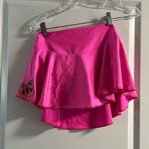 Pink Layered Figure Skating Skirt with Butterfly Detail